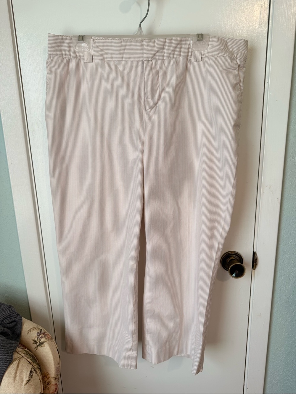 Women’s Beige Pinstripe Capri Pants